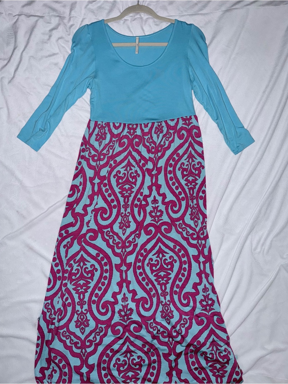 Aqua and Magenta Patterned Maxi Dress
